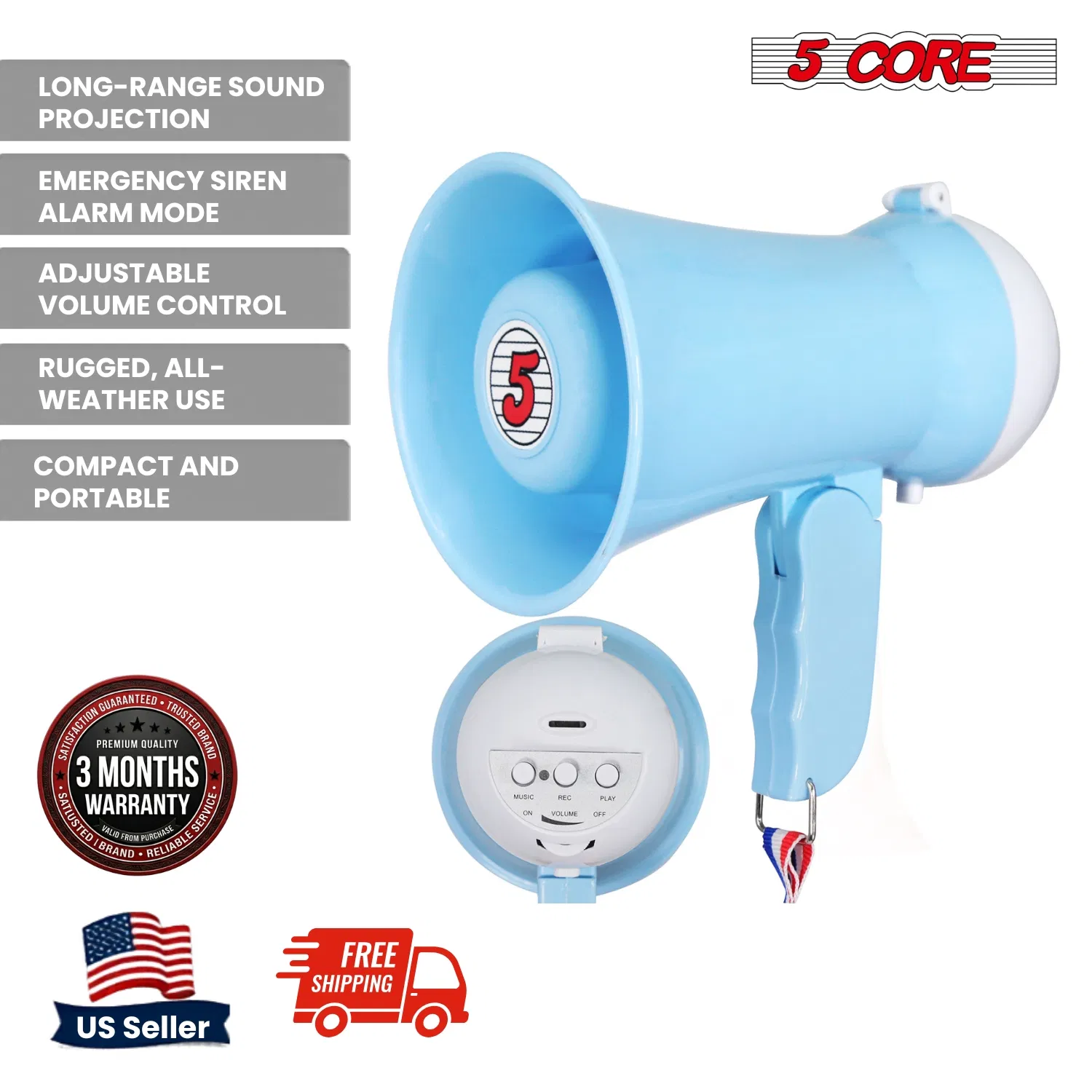 5Core Megaphone 15W Bull Horn Kids PA Speaker w 400 Yards Range Siren Lightweight Loud Mini Megafono photo 7