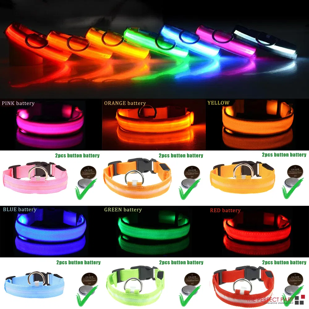 LED Adjustable Dog Collar Blinking Flashing Light Up Glow Pets Safety Waterproof photo 6