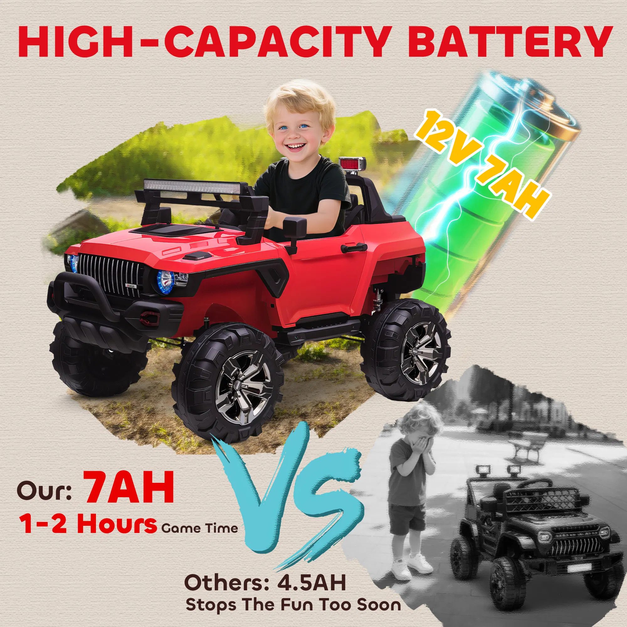 2-Seater Kids Ride On Police Car, 12V 7AH Ride on Truck, Electric Car for Toddlers with Remote Control, LED Lights, Big Wheels, 4 Shock Absorbers, MP3, Storage, Red photo 2