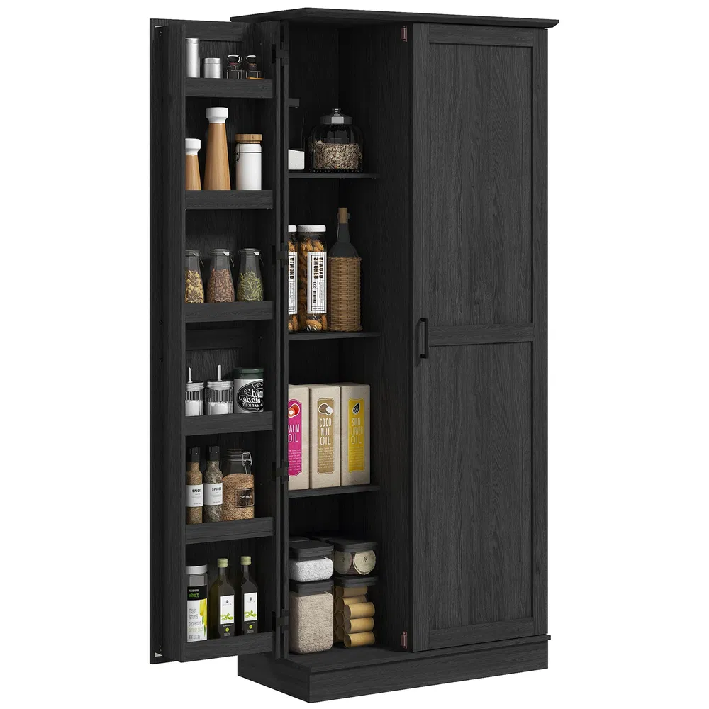 70" Tall Kitchen Pantry Cabinet with Door Shelves and Adjustable Shelves, Black Wood Grain photo 7