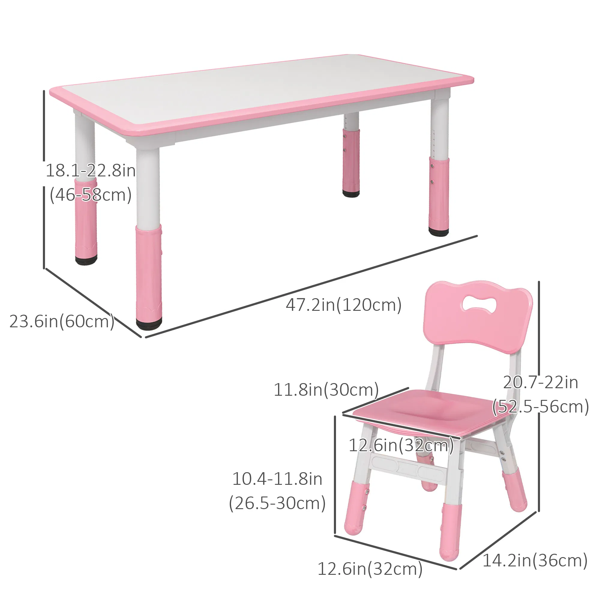 Kids Table and Chair Set with 4 Chairs, Adjustable Height, Easy to Clean, for 1.5 - 5 Years Old, Pink photo 5