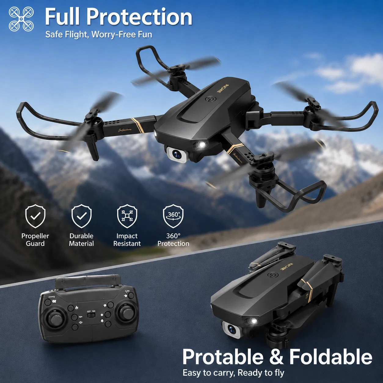 Foldable RC Drone with 1080P Camera for Adults Beginners & Kids, FPV Quadcopter Toy Gift, 2 Batteries & Carrying Case, OneKey Start, Headless Mode, Waypoint Flight, 360 Flips photo 2