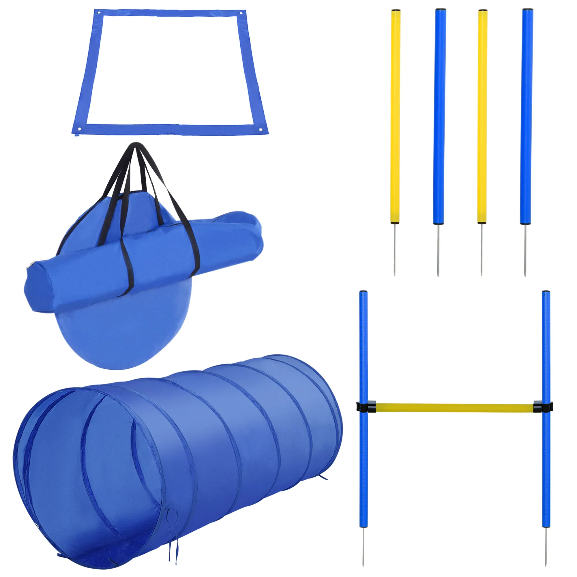 Dog Agility Starter Kit Pet Outdoor Exercise Training Set Tunnel 4 Weave Poles High Jumper photo 1