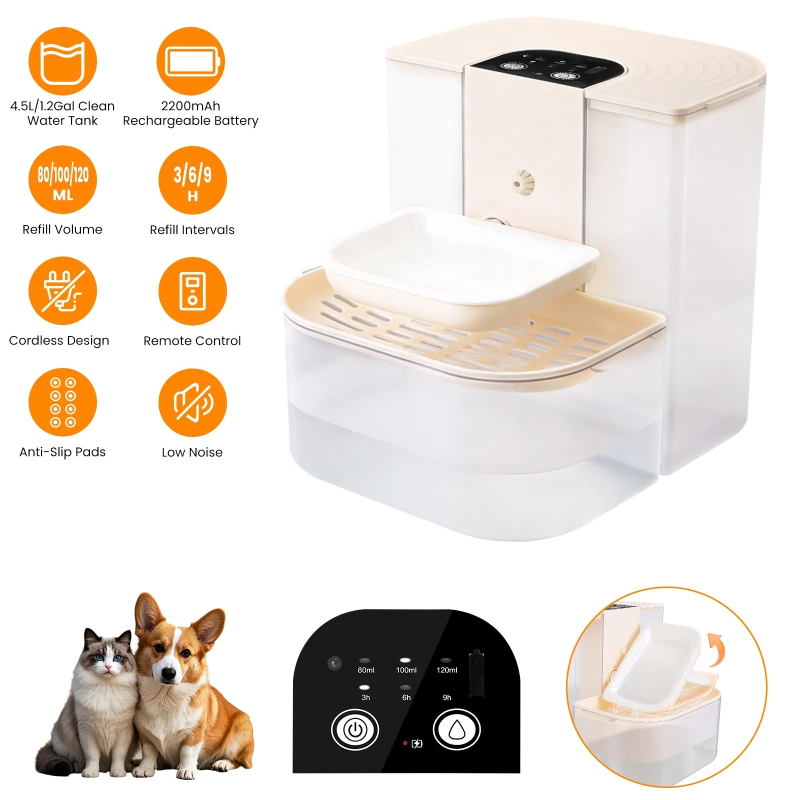Cordless Dog Cat Water Fountain 4.5L, Dual Tank Filtration Automatic Pet Water Dispenser with Easy Cleaning photo 1