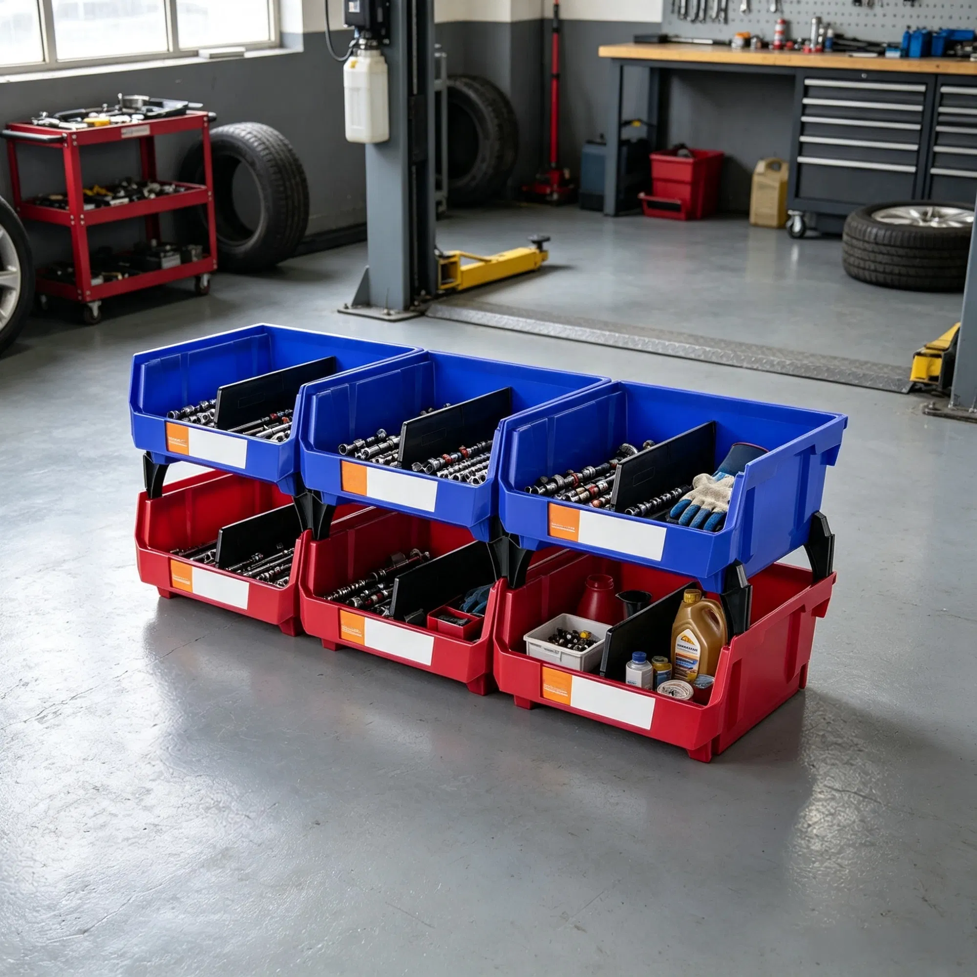 6-Pack Plastic Storage Bin 11" x 11" x 5", Hanging Stackable Organizer Bin, Heavy Duty Stacking Containers for Closet Kitchen Office & Pantry, Blue/Red photo 5