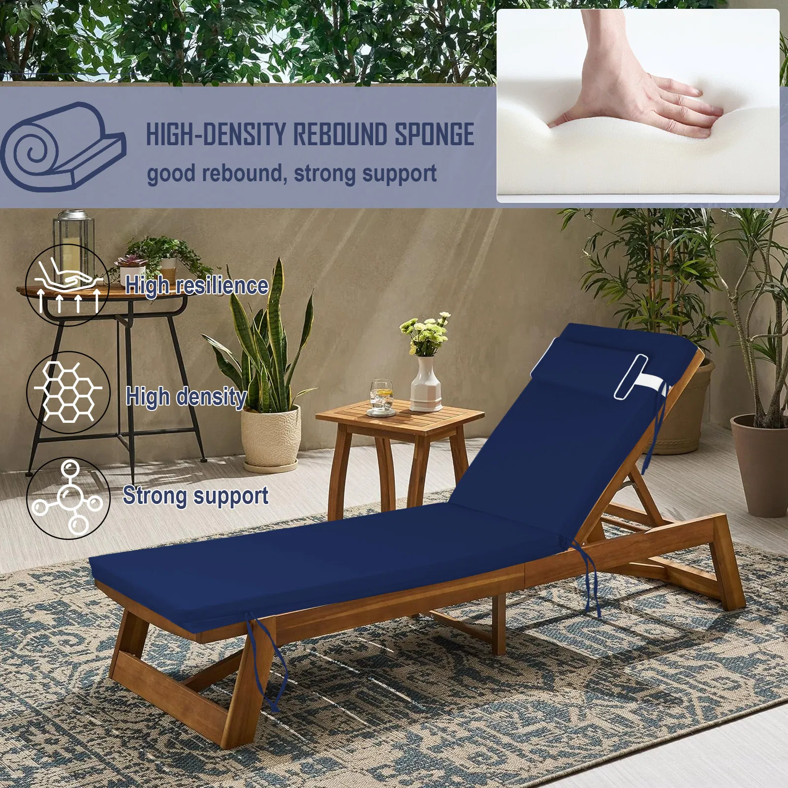 Outdoor Chaise Lounge Cushion, 72 in. x 21 in. x 3 in. Waterproof Fade-Resistant Patio Chair Pad for Pool Beach photo 2