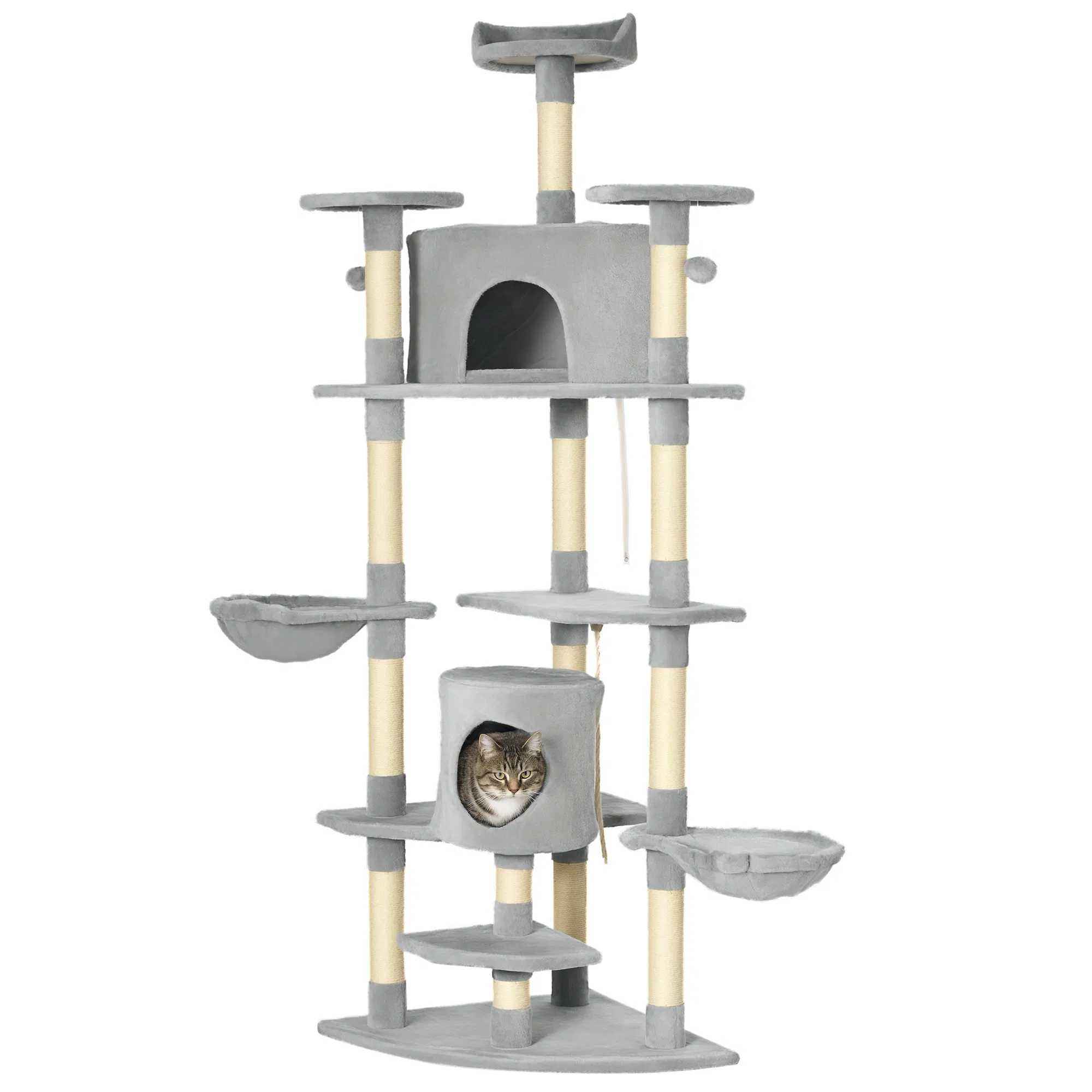 79" Cat Tree Multi-Level with Two Condos, Kitty Tower with Scratching Posts, Two Hammocks, Perches, Interactive Toys, Dark Gray photo 1