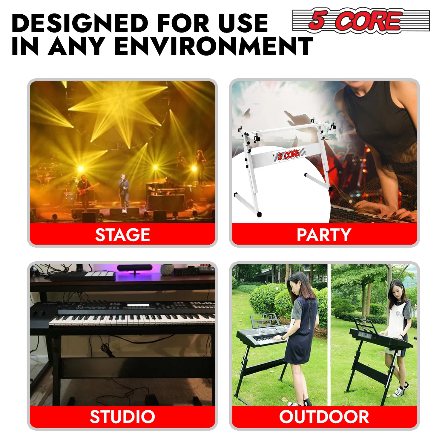 5 Core Keyboard Stand Adjustable 21 - 33" Z Style Metal Electric Piano Riser 330Lb Capacity Foldable photo 6