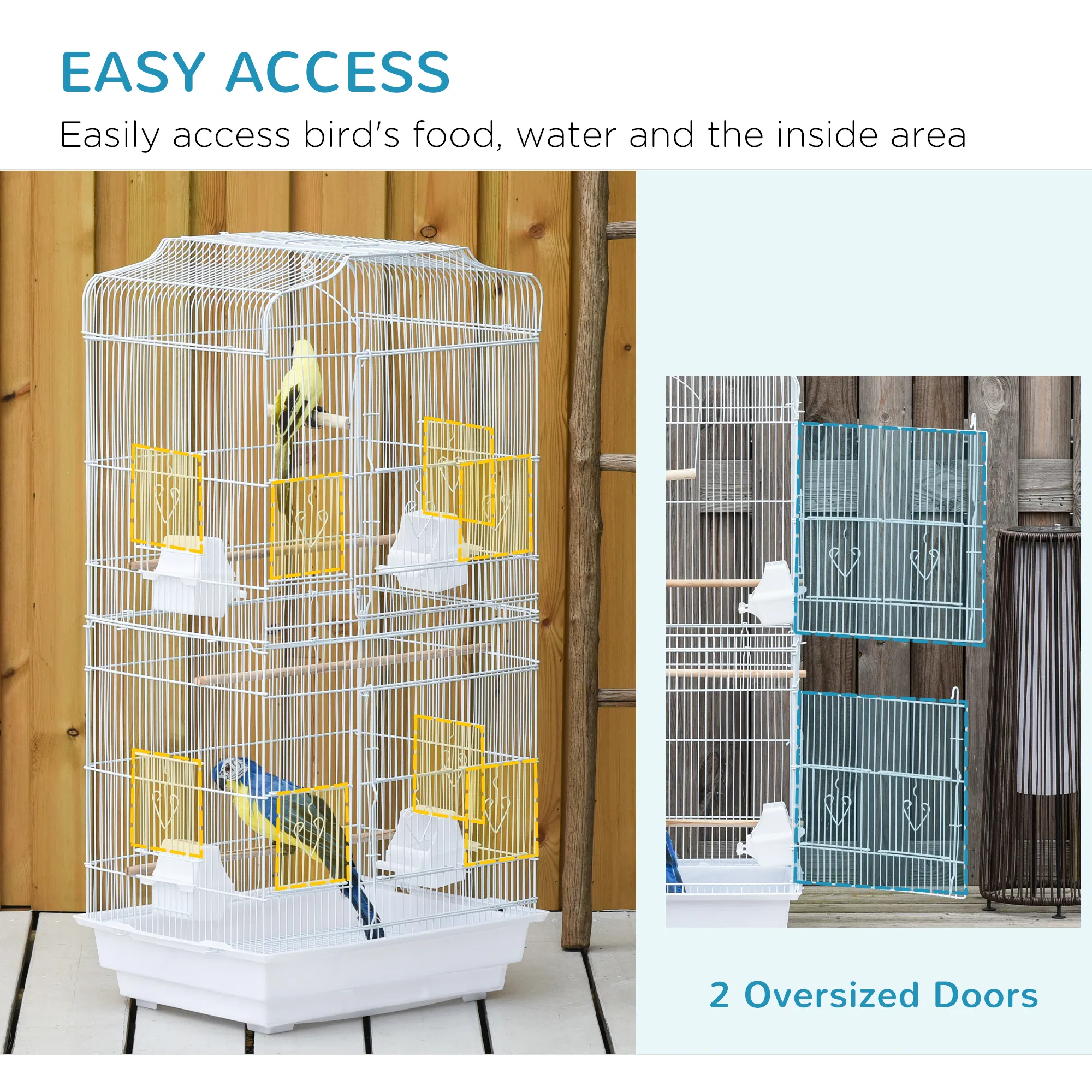 36" Bird Cage, Macaw Play House, Cockatoo, Parrot, Finch Flight Cage, 2 Doors, Perch 4 Feeder Pet Supplies, White photo 4