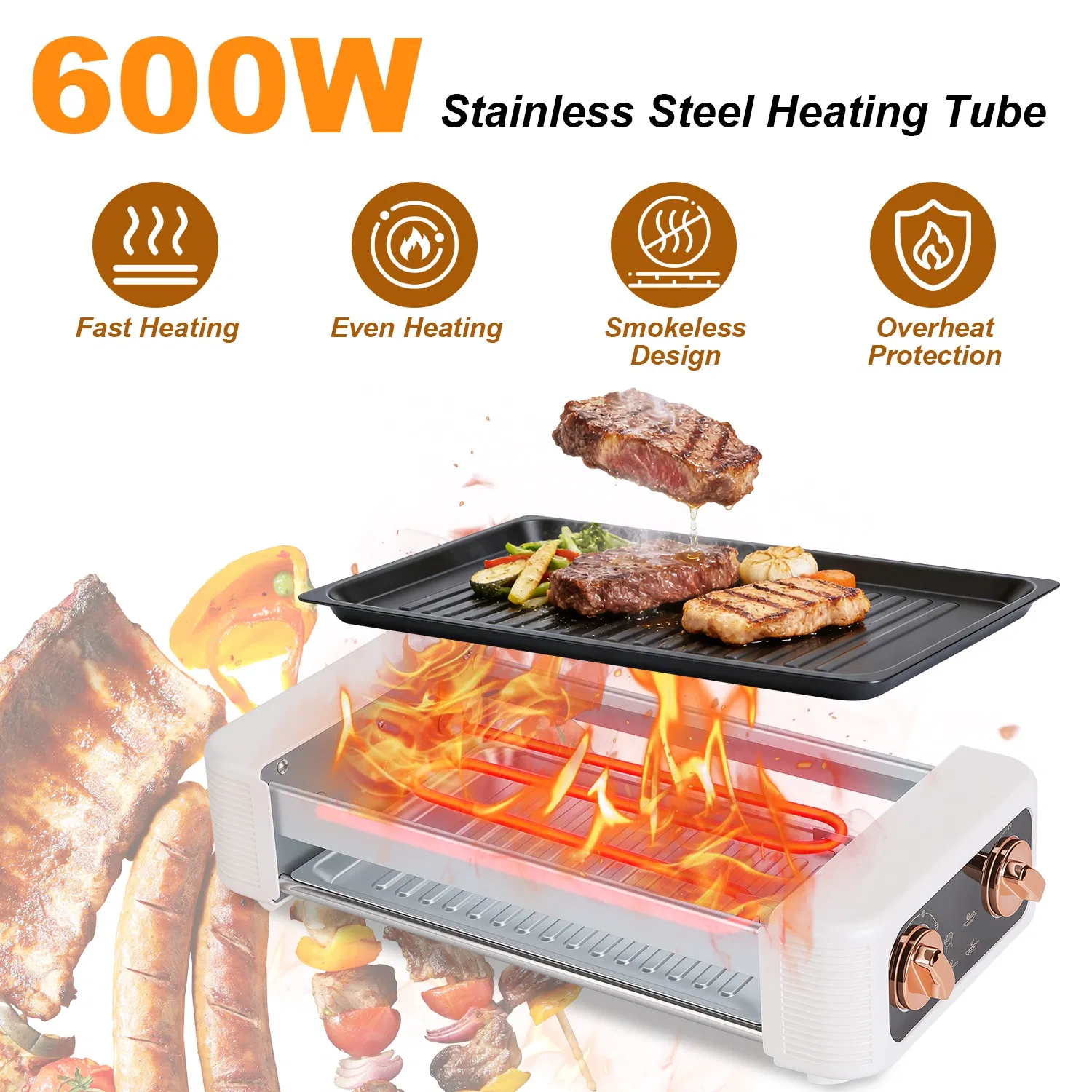 Multifunctional Electric Hot Dog Roller Machine, 3-in-1 Sausage Grill with Non-Stick Griddle, Smokeless BBQ Grill for Home, Dorm, RV, Party, Overheat Protection photo 8