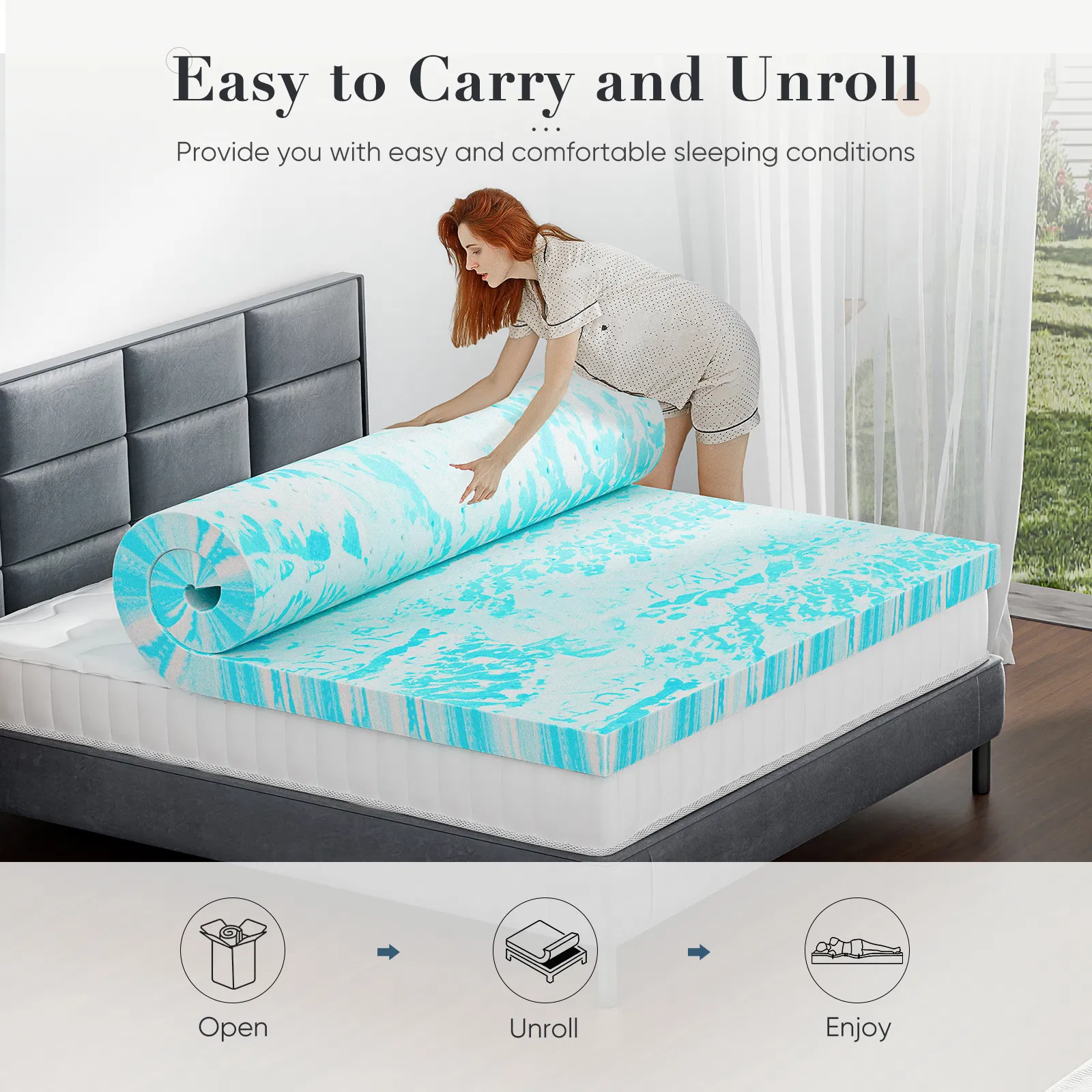 2-3 Inch Gel Memory Foam Mattress Topper Full Size Cooling Mattress Soft and Breathable Bed Topper School Bedroom Furniture photo 6