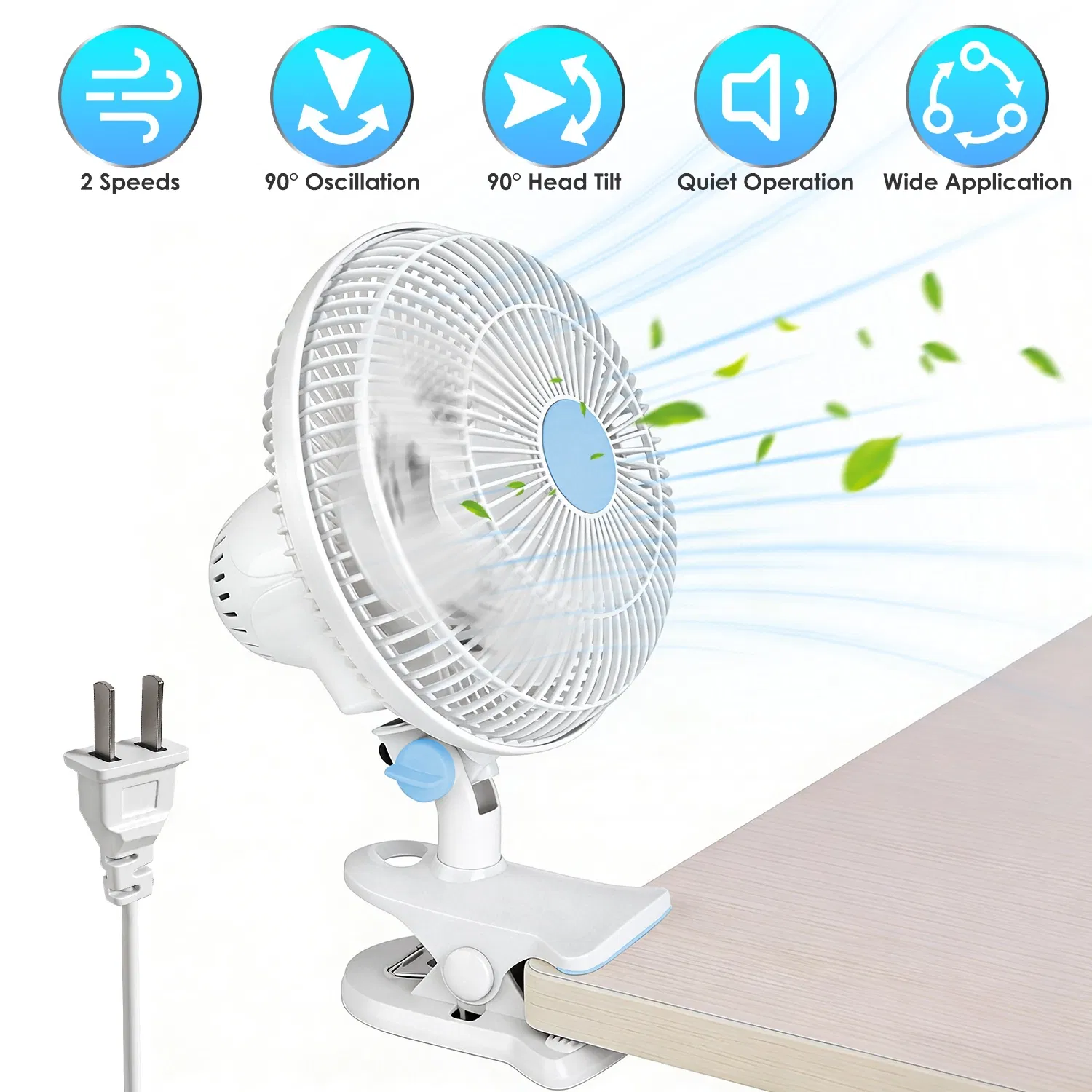 Versatile Clip on Fan, 90° Oscillating 2 Adjustable Wind Speeds Quiet Fan, for Home Office Bedroom Outdoor Use,Clip on Fan with 2 Speed Settings for Home Office Outdoor photo 1