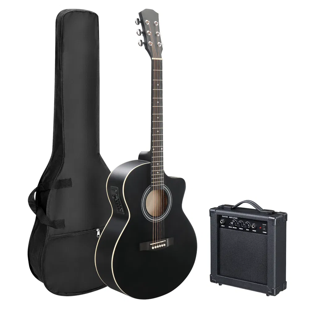 Replace 37788227KMA102 41In Basswood Panel Matte Edging Folk Guitar with 15W Amplifier Bag Tuner and other Accessories Black photo 7