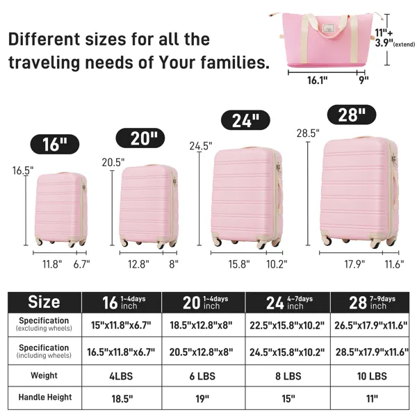 Hardshell Luggage Sets 4 pcs + Bag Spinner Suitcase with TSA Lock Lightweight-16"+20"+24"+28" Luggages photo 5