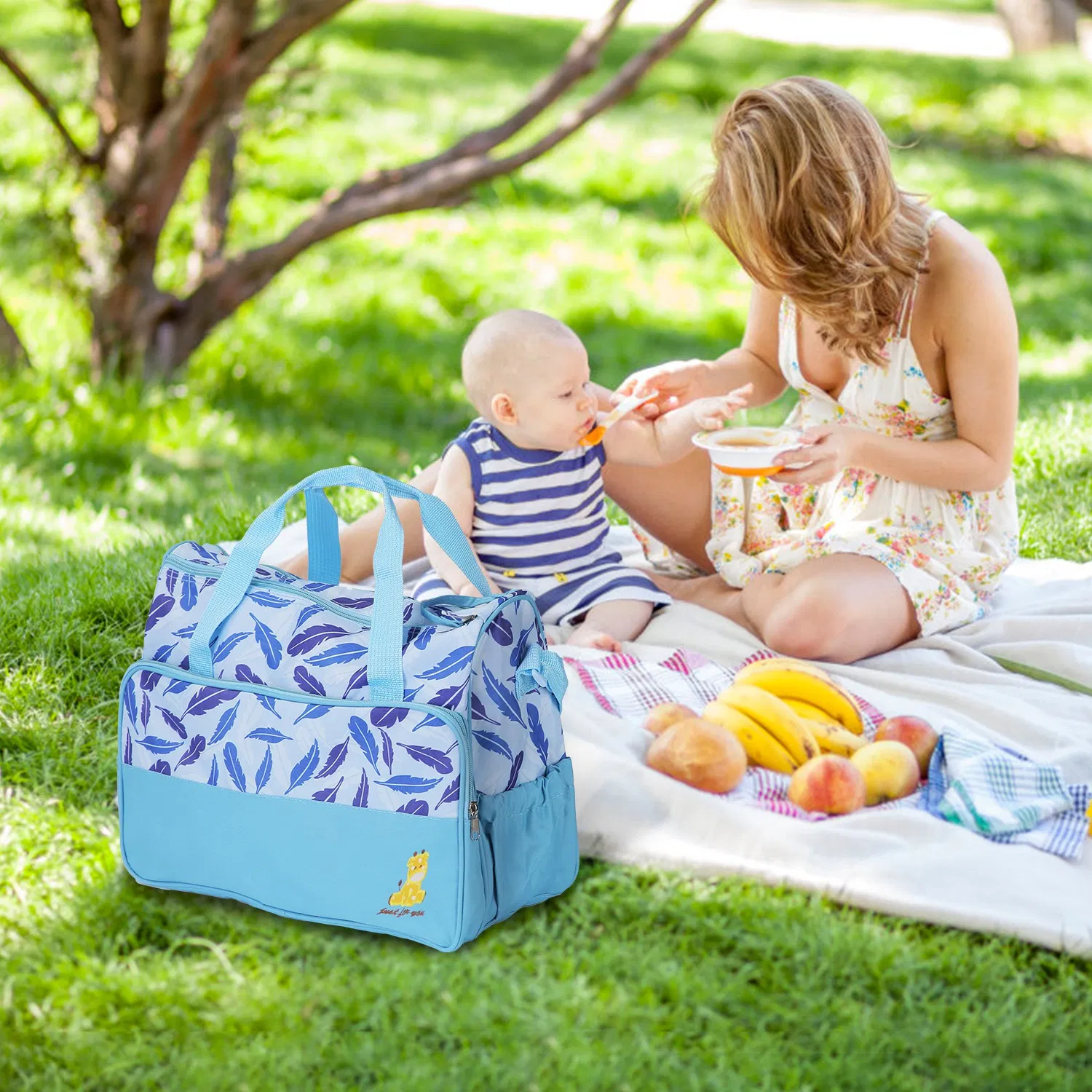 5Pcs Baby Nappy Diaper Bags Set Mummy Diaper Handbags with Diaper Pad Food Bag Bottle Bag Travel Tote Bags For Mom Dad photo 7