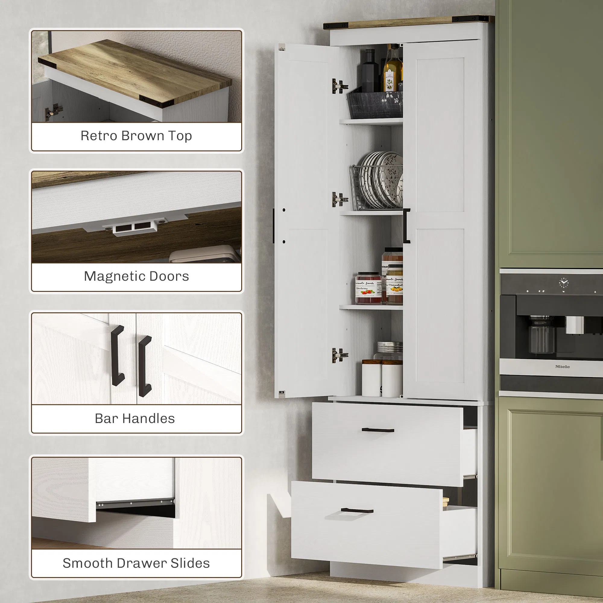 67" Tall Kitchen Pantry Storage Cabinet, Kitchen Pantry Cabinet with Doors, Drawers and Adjustable Shelves, Cream White photo 6