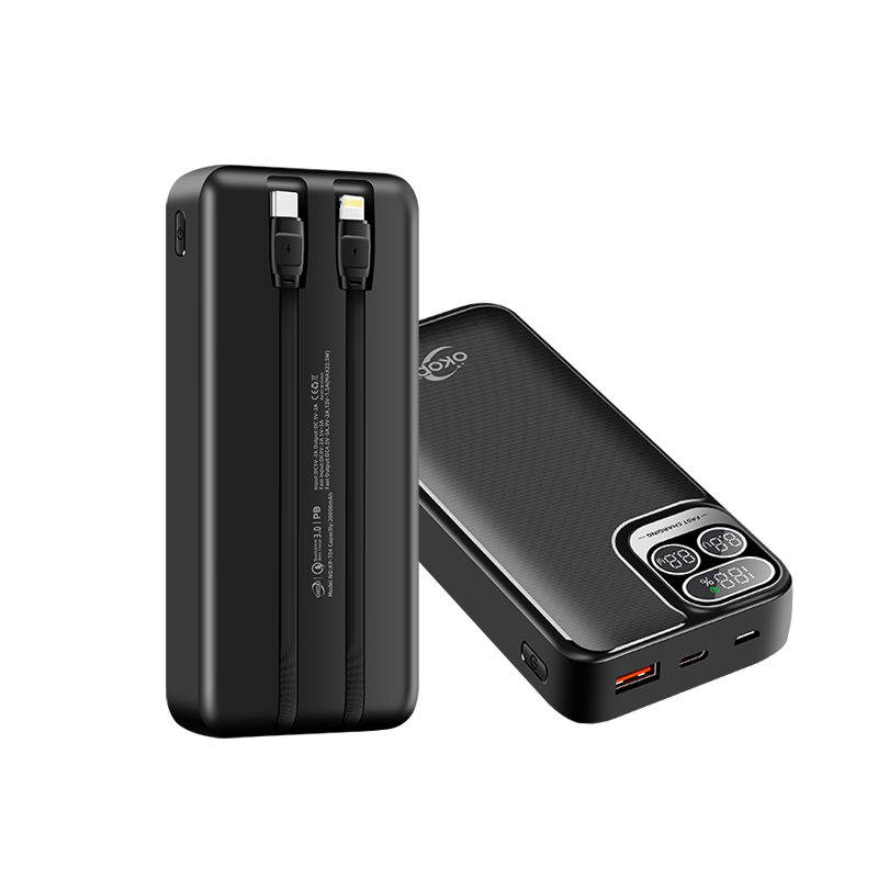 KP-704 Best-selling 20,000mAh High-capacity Fast-charging Power Bank With Digital Display And Built-in Dual Cables In Stock photo 3