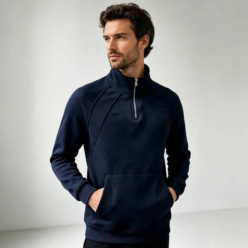 New Men's Fleece Zip Sweatshirt, Loose Stand Collar Sports Casual Outerwear photo 3
