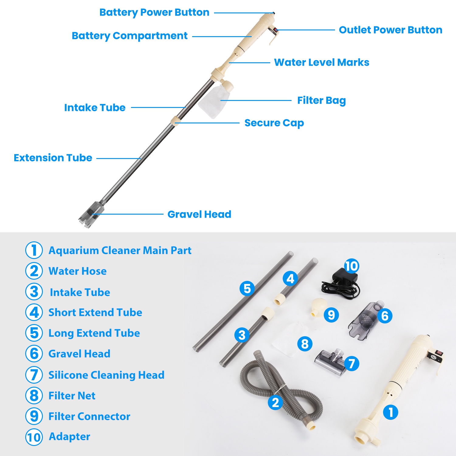 1 Set Multifunctional Electric Aquarium Gravel Cleaner Kit Length Adjustable Automatic Fish Tank Vacuum Cleaner Change Water Wash Sand Filter Dirt Removal photo 5