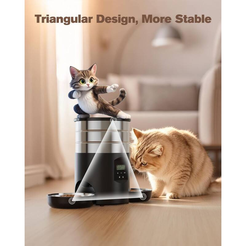 Dual Bowl Automatic Cat Feeder For Two Cats With Stable Anti Slip Design And Programmable Timer Offering One To Ten Portions Per Meal Transparent Locking Lid And Smart Dispenser For Both Dry And Wet F photo 5