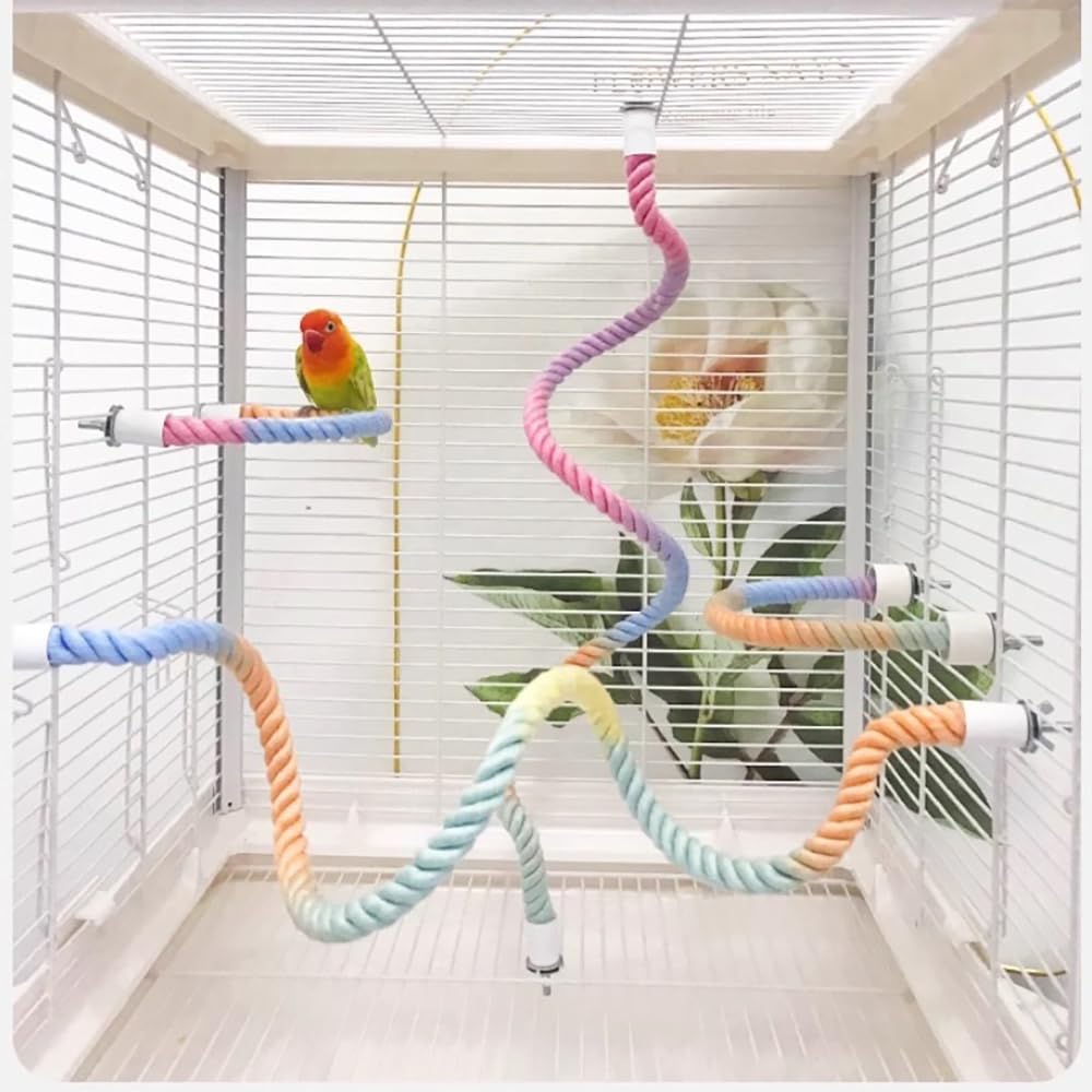 Gradient Colorful Bird Rope Perch Stand For Bird Cages Bendable Climbing Rope Cage Accessory Toy For Cockatiel Parakeet Sugar Glider photo 5