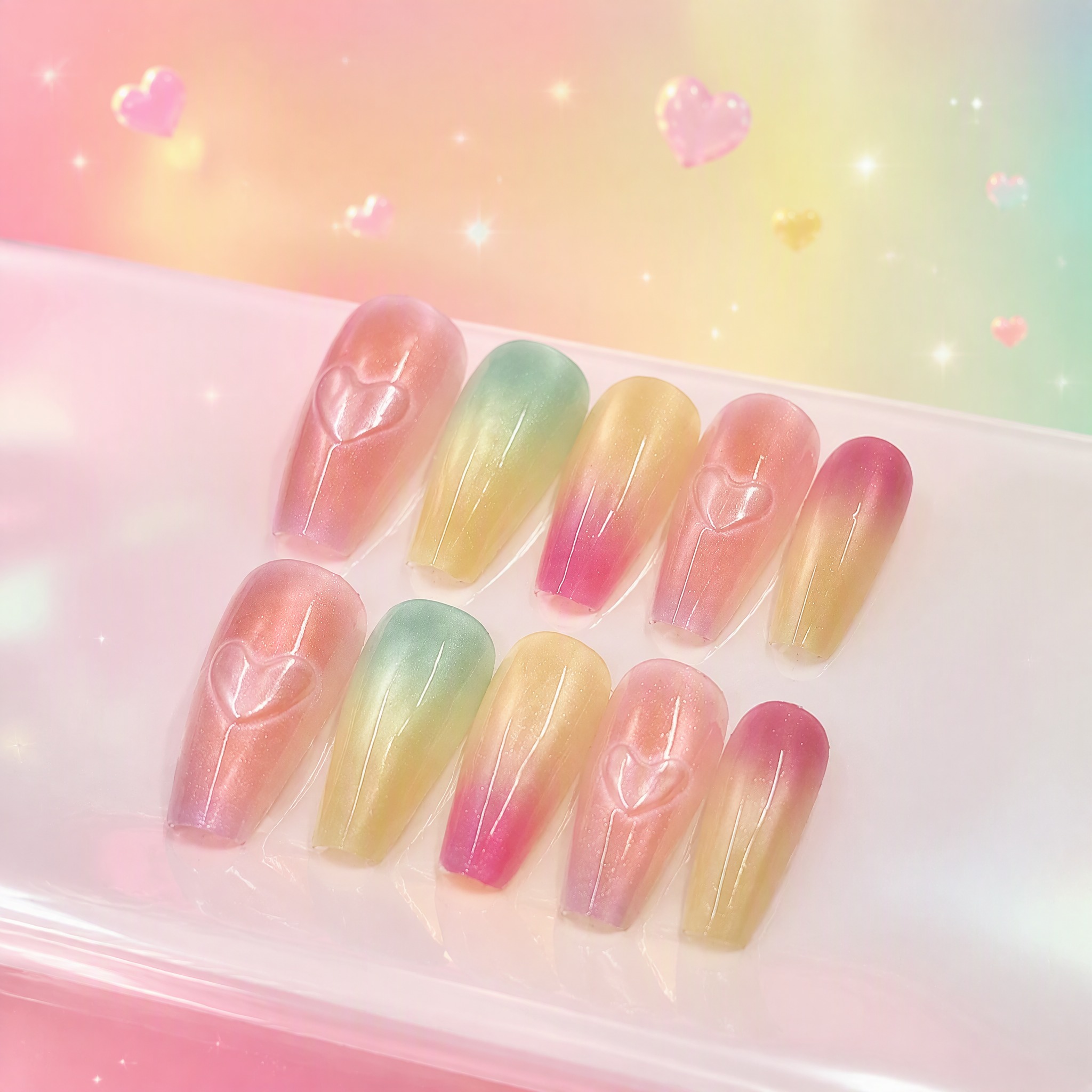 Macaron Cat-Eye Heart Press-On Nails photo 1