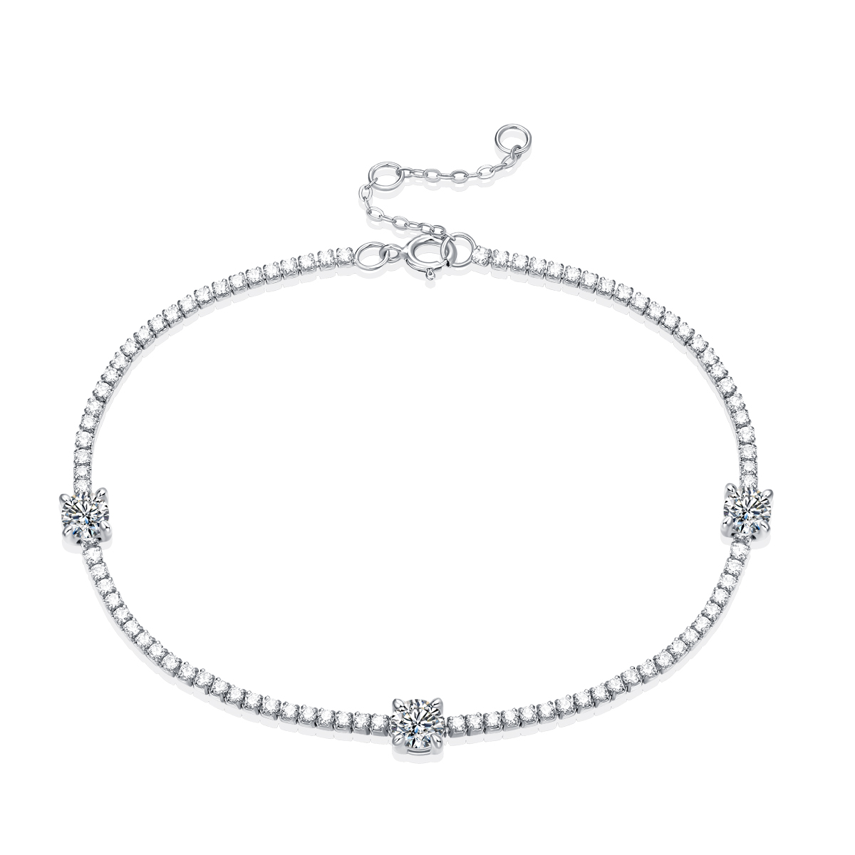 S925 Silver 6g Platinum Plated Moissanite Bracelet, 3x4.0mm D VVS1 Adjustable, GRA Certified photo 1