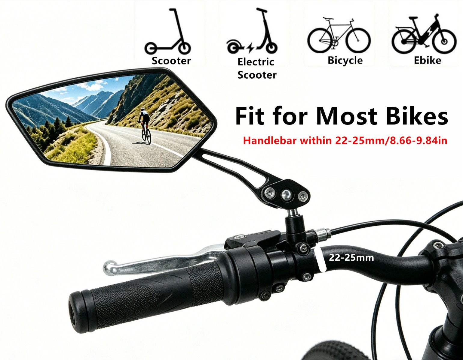 Bike Mirror Rear View Mirror HD Convex Mirror For Bicycle, E-bike, Scooter, 360-degree Rotatable photo 4