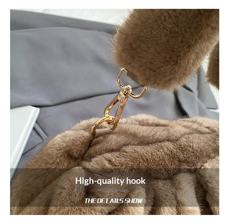 2026 New Plush Shoulder Bag Women's Fashion Imitation Mink Fur Pleated Cloud Bag Autumn And Winter Versatile Crossbody Bag - Light Coffee photo 2