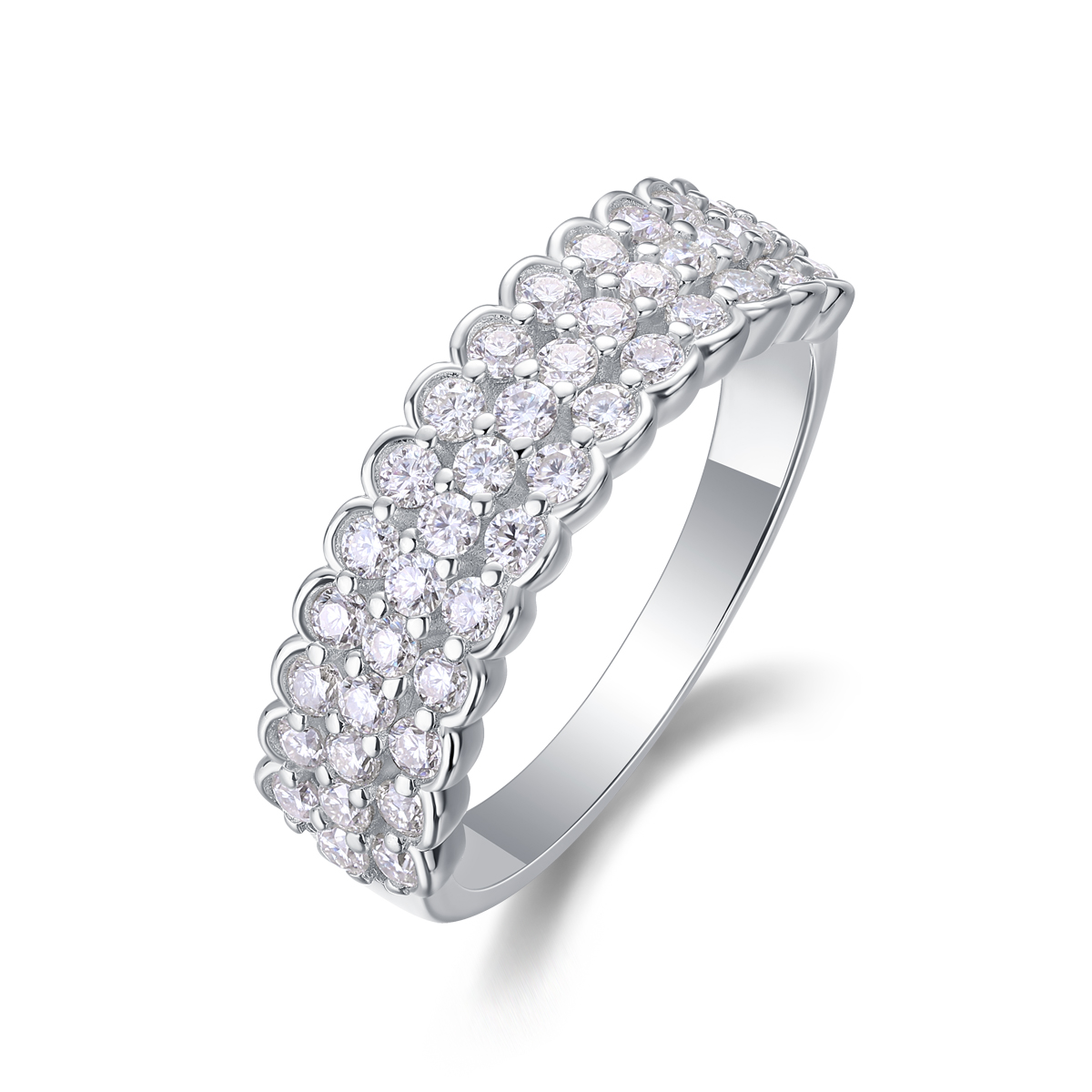 S925 Silver 3.6g Platinum Plated Moissanite Ring, 6.0mm 42pcs D VVS1 Triple Row Pave Band, GRA Certified US 5-9 photo 1