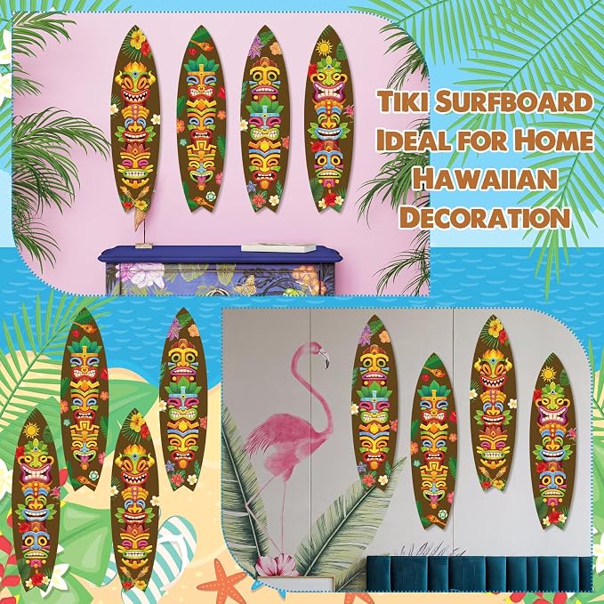 4-Piece Wooden Surfboard Wall Decor Tropical Beach Hanging Signs For Hawaiian Luau Home And Party Decoration photo 3