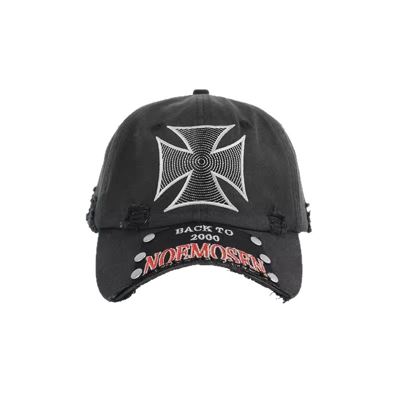 American-style Street-style Perforated Letter Patch Rivet Baseball Cap With Washed-out Distressed Retro Trend Soft Top Baseball Cap photo 4