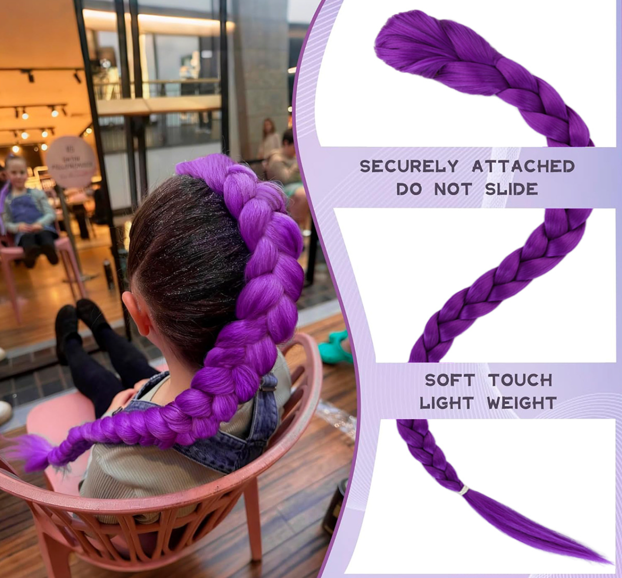Clip-in Chunky Braided Ponytail Hair Extension, Colorful Synthetic Pre-braided Braid Hairpiece For Women photo 3