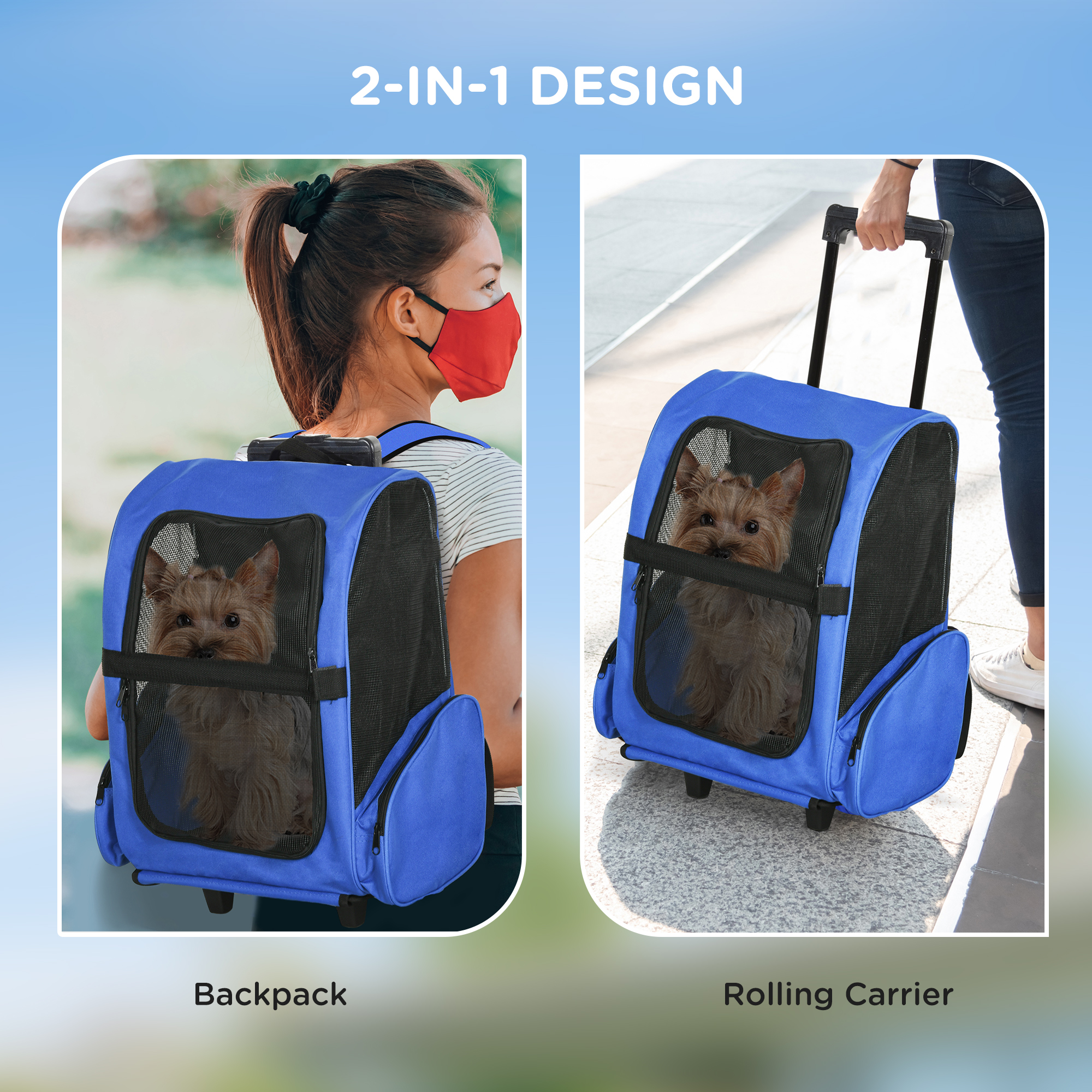 2 In 1 Pet Carrier Trolley And Backpack With Extendable Handle And Wheels Lightweight Oxford Travel Bag For Dogs Cats photo 1