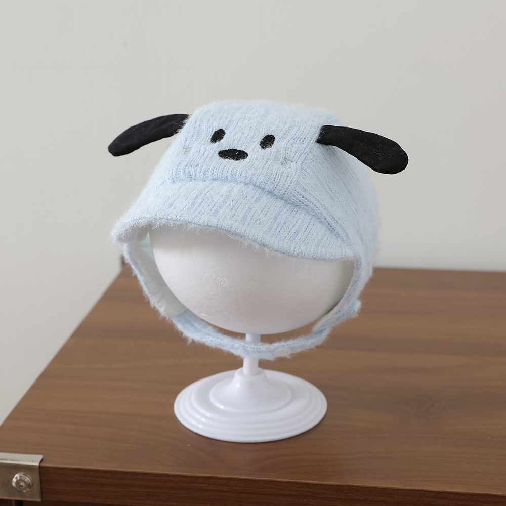Children's Cartoon Dog-shaped Three-dimensional Ear Protective Ear Cap With Soft Plush Embroidered Warmth Preservation Cap For Winter And Autumn Cold Protection With Adjustable Short Brim Cap photo 2