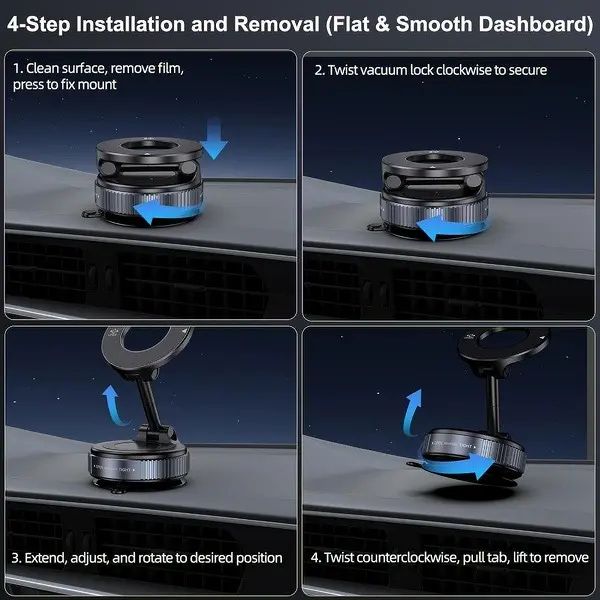 Magnetic Car Phone Holder With Strong Vacuum Suction Cup, Foldable Dashboard Mount, Compatible With All Smartphones And Vehicles photo 2