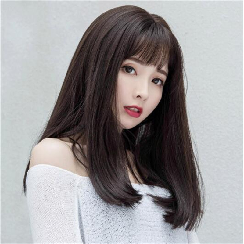 Japanese And Korean Wig Women's Air Bangs Medium Long Straight photo 1