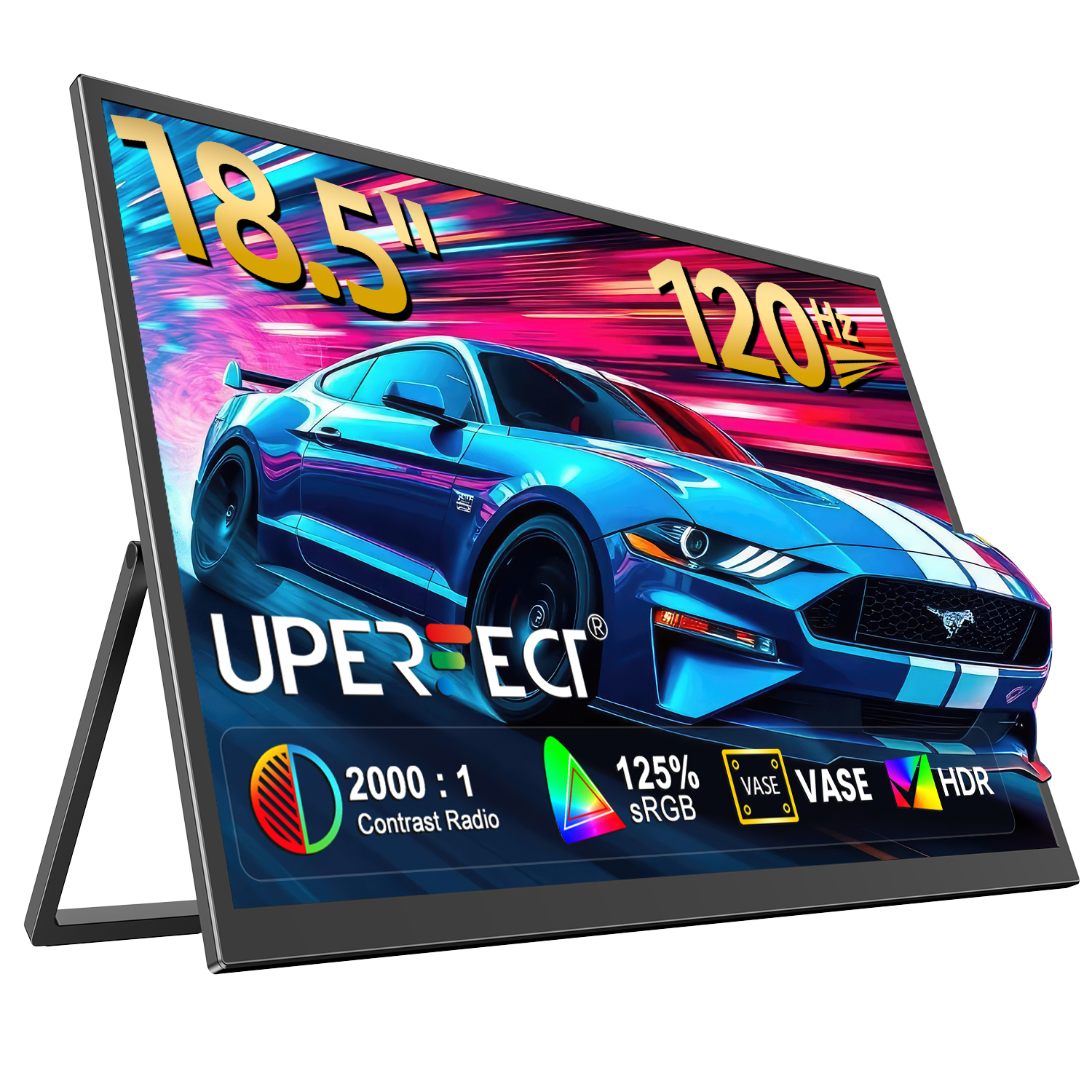 UPERFECT Portable Monitor 18.5 Inch, 120Hz 1080P FHD, 125 Percent SRGB, IPS HDR Gaming Screen, FreeSync, VESA Ready With Stand, USB C HDMI External Travel Monitor For Laptop MacBook photo 1