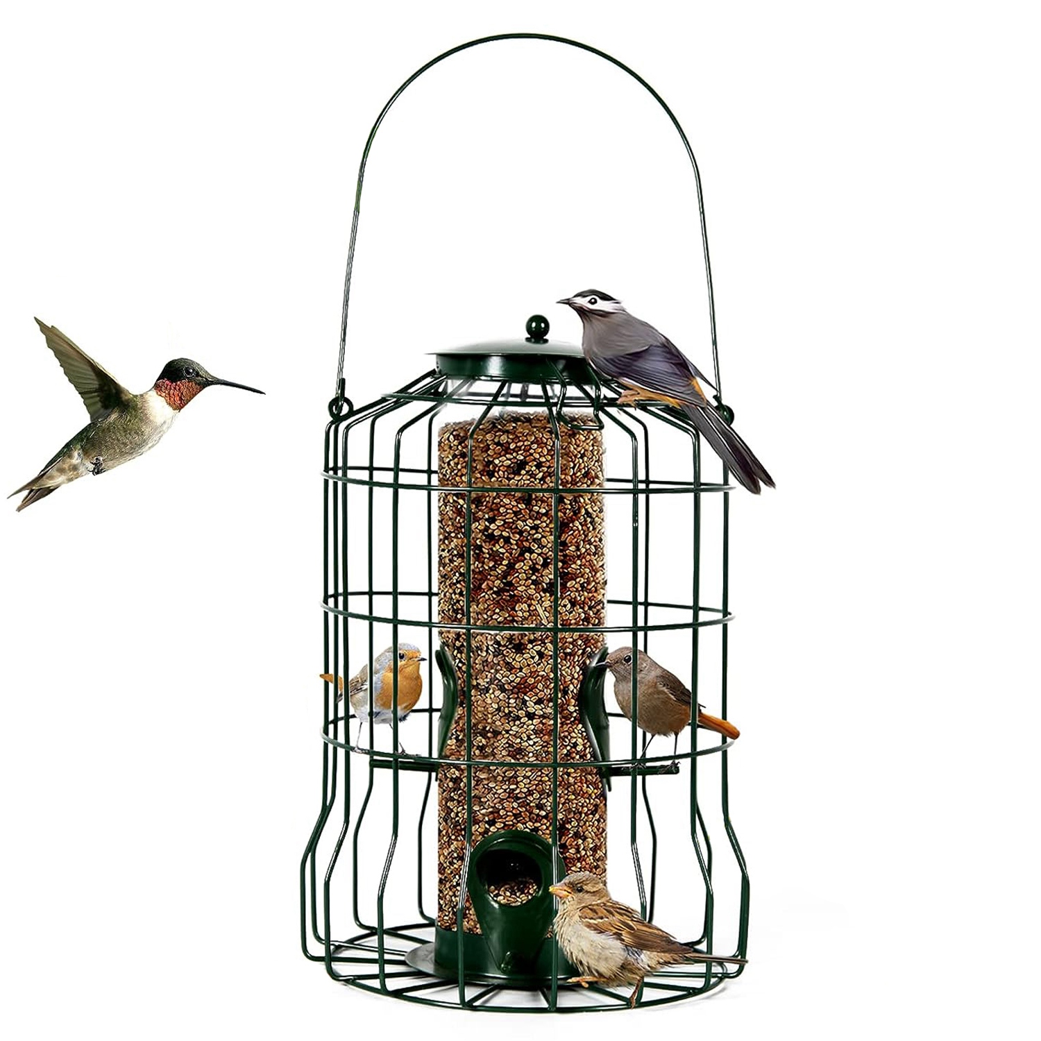 1Pc Outdoor Wild Bird Feeder Squirrel-Proof Chew-Proof Metal Hanging Seed Feeder With 4 Feeding Port For Small Songbirds photo 1