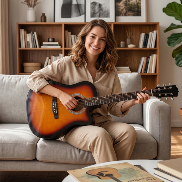 Sunset Color 41-inch Dreadnought Barrel-shaped Cutaway Acoustic Guitar With Pick, Strings, Capo, Gig Bag, Tuner, Wrench Tool, And Shoulder Strap photo 2