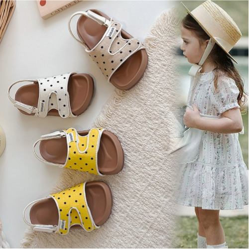 2026 Summer New Kids Sandals, Soft Light Sole Girls Shoes, Fashion Polka Dot Hook & Loop Beach Shoes For Little Middle Big Kids photo 1
