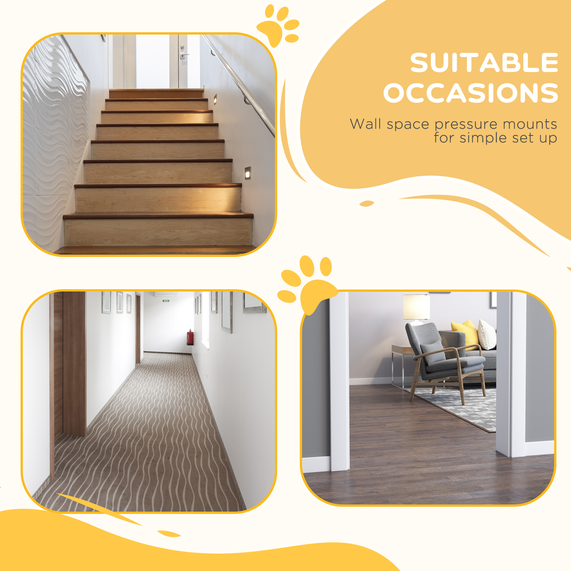 PawHut Pressure Fit Dog Stair Gate No Drilling Safety Gate Auto Close For Doorways, Hallways, 74-94cm Adjustable, 94cm Tall photo 7