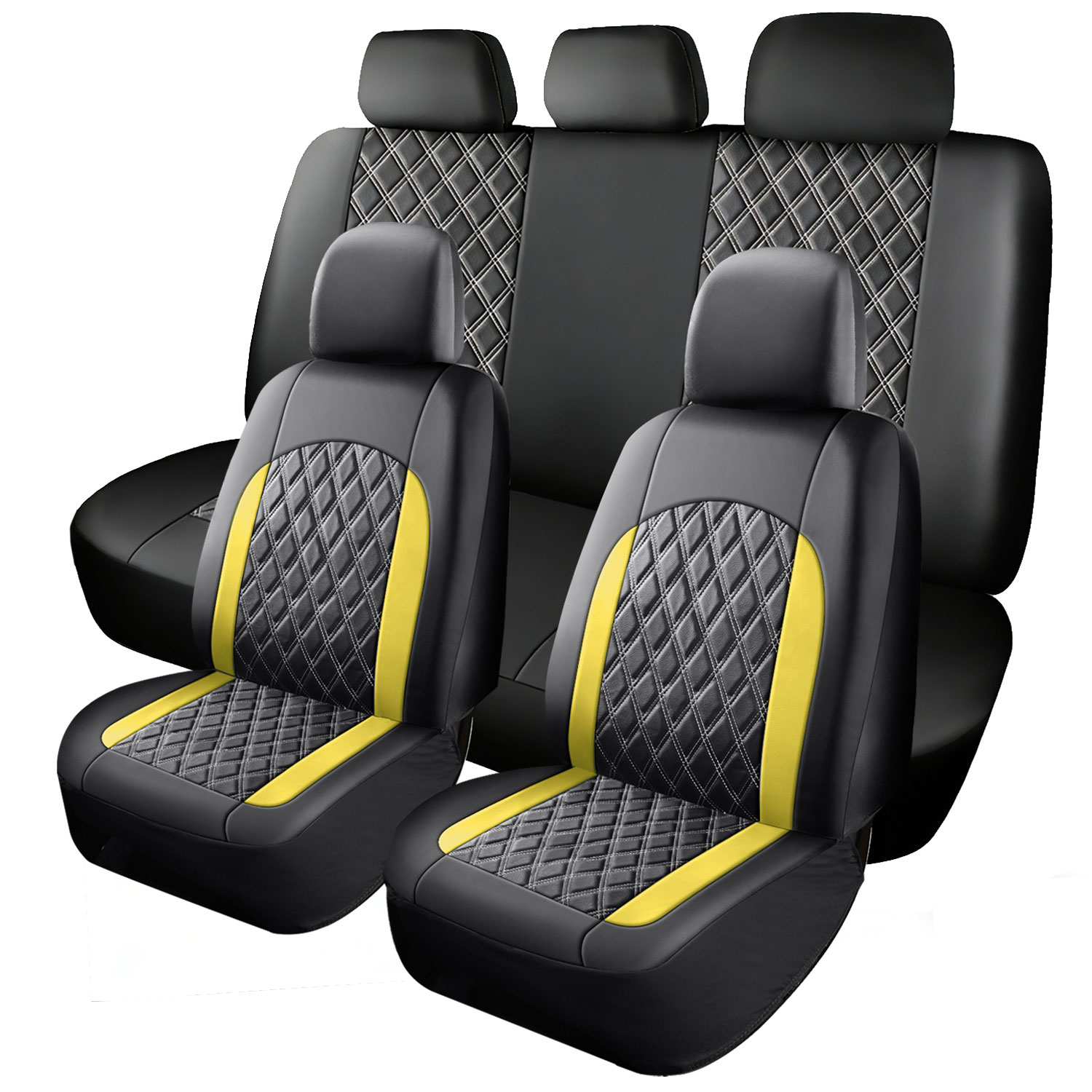5-Seat Car Seat Cover, Single-Stitch Diamond Pattern, Quilted And Embroidered, Synthetic Leather, PVC Leather, Exported To Europe And America photo 2