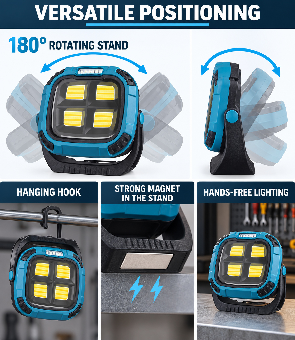 Rechargeable Magnetic Battery Display Type C LED Work Light Base Hanging W894 1 Flood Hook photo 3