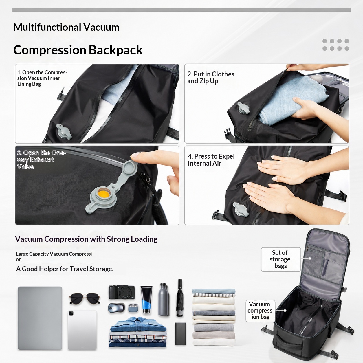 Vacuum Compression Backpack, Budget Airline Boarding Travel Bag, Large Capacity Business Computer Bag, Lightweight photo 4