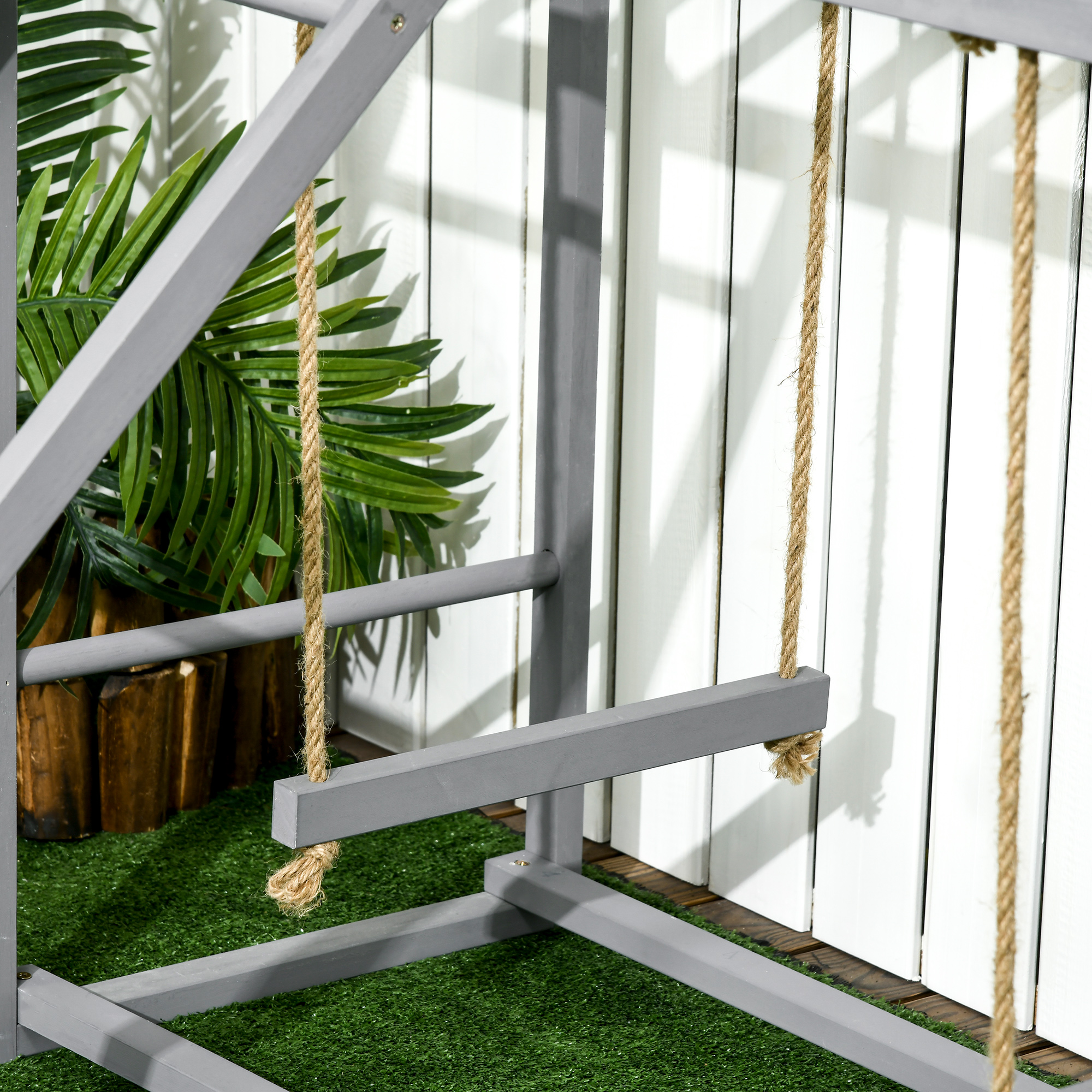 Chicken Activity Game With Swing Set For 3-4 Birds, Wooden Chicken Coop Accessory With Multiple Chicken Perches And Hen Ladder Grey photo 5