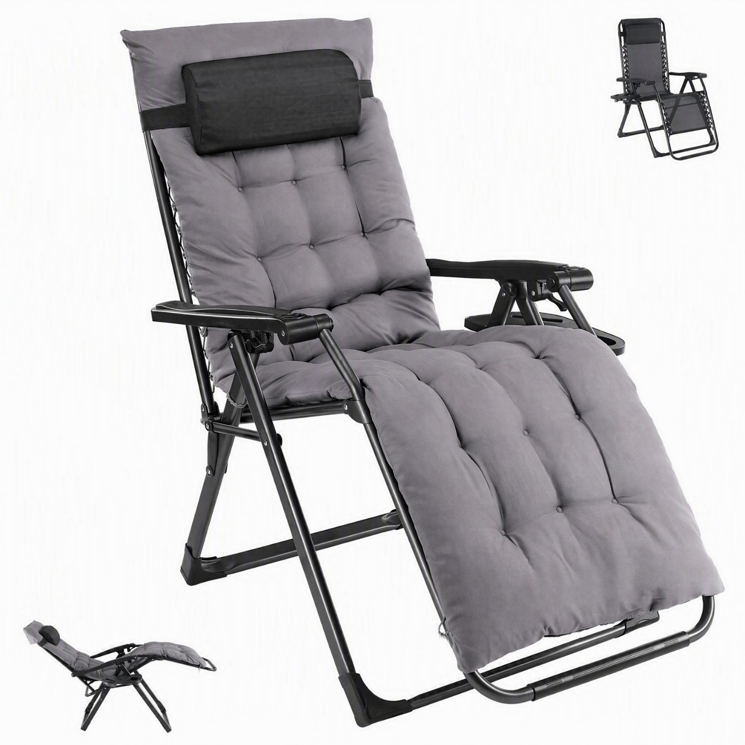 Zero Gravity Chair With Cushion, Folding Outdoor Lounge Chair With Cup Holder And Headrest For Patio, Strong Capacity photo 3