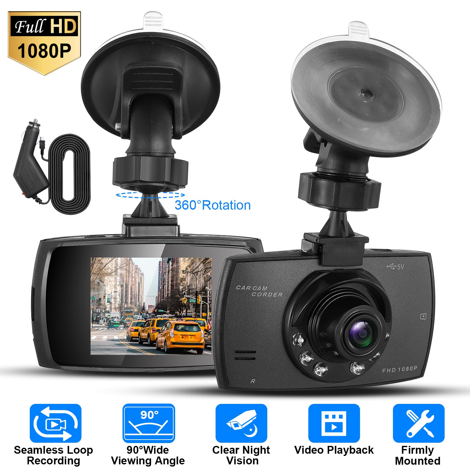 Full HD 1080P Car DVR Recorder, 90 Degree Wide Angle Dashcam, Night Vision With Infrared Lights, Seamless Loop Recording, Support Up To 32G MMC Card photo 1