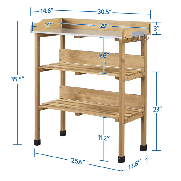 Outdoor Potting Bench Table With Storage Shelf,Natural Wood photo 3