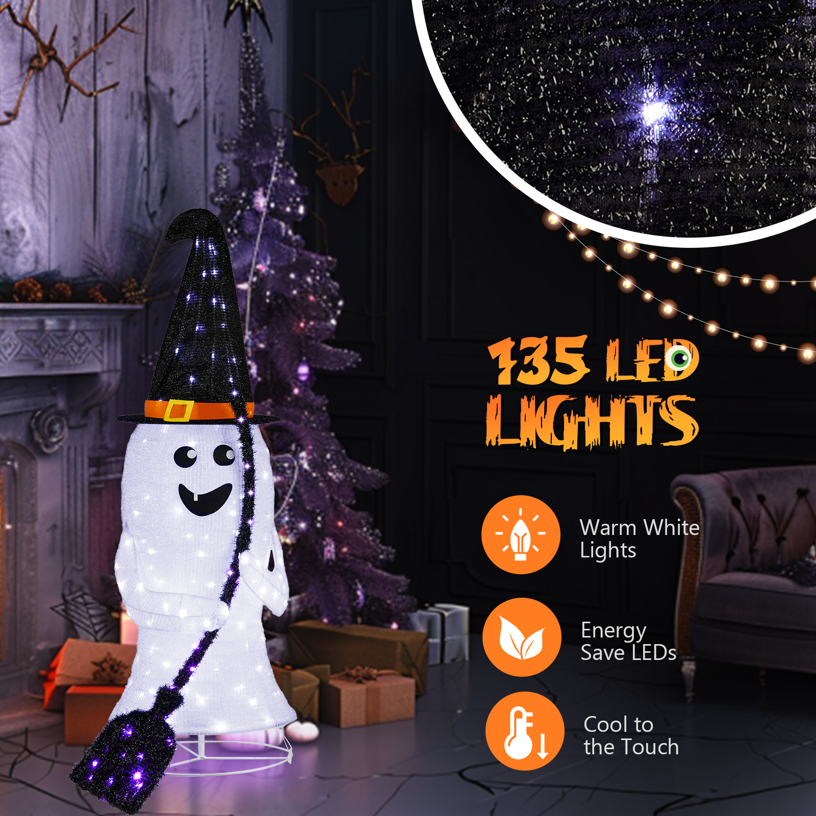 Replace 94400163 4ft  Ghost 1 00LED Lighted Outdoor Halloween Decorations photo 7